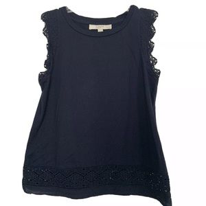 Ann Taylor LOFT Navy Blue Sleeveless Crochet Top
